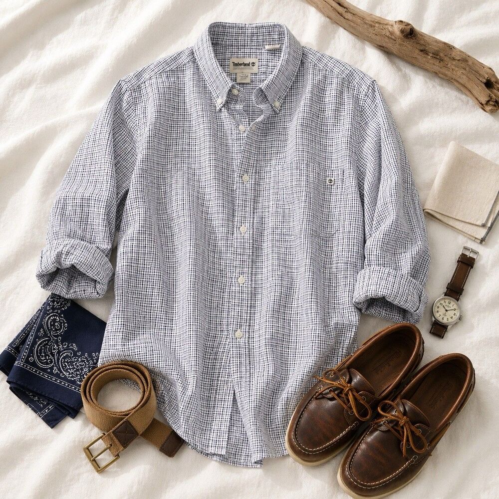 Timberland Slim Fit Blue Check Button Down Shirt Men's XXL